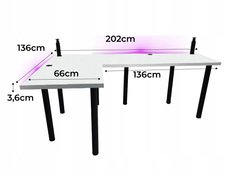 Biurko gamingowe model 3 Low 202x136x66 cm białe narożne mocne gniazdo do pokoju gracza - Miniaturka zdjęcia nr 3