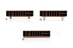 Szafka RTV 175x45x55 cm z półkami na winyle płyta fornirowana orzech amerykański do salonu - Miniaturka zdjęcia nr 2