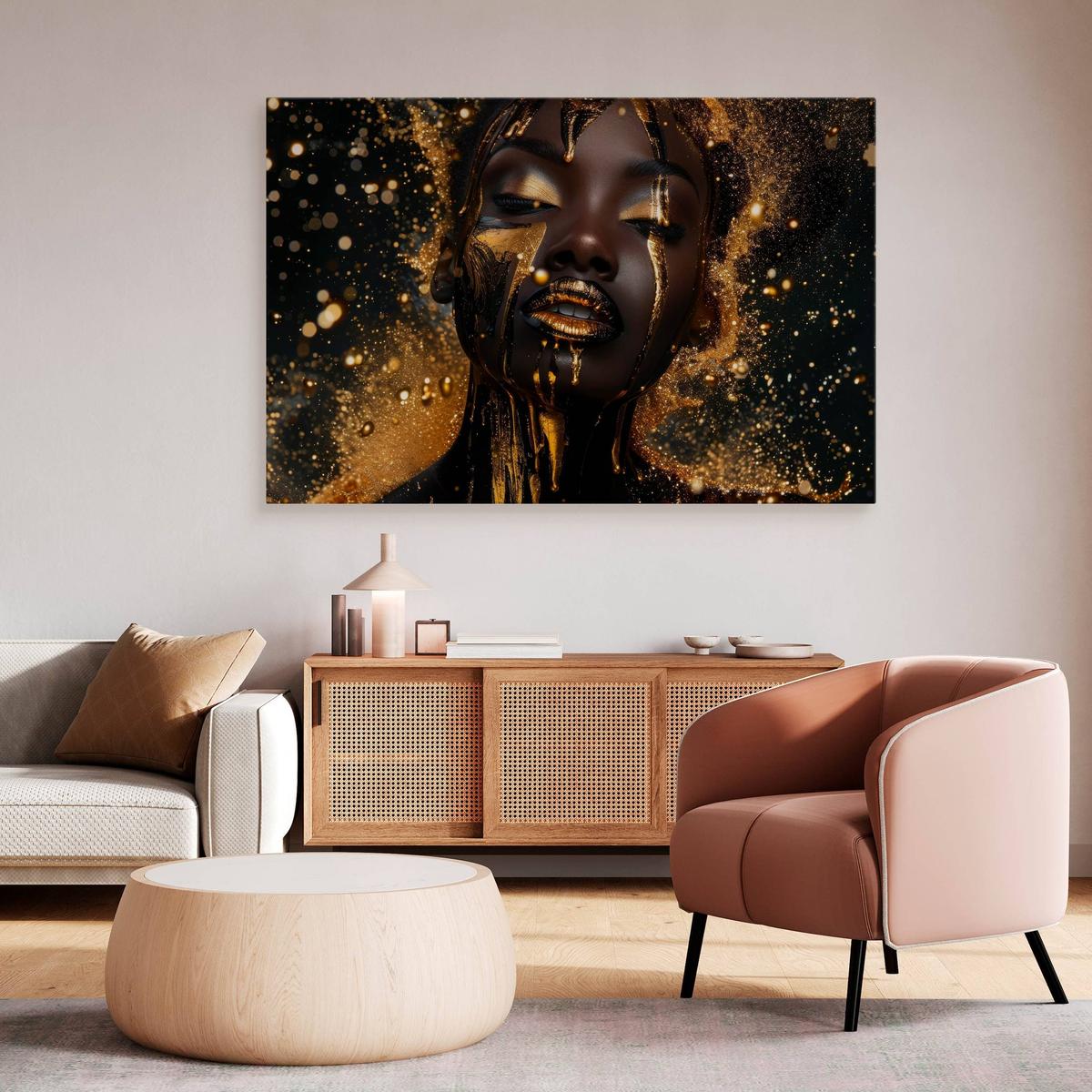 Obraz Na Płótnie Kobieta W Złotym Pyle Abstrakcja 120x80 Czarne Tło nr. 6