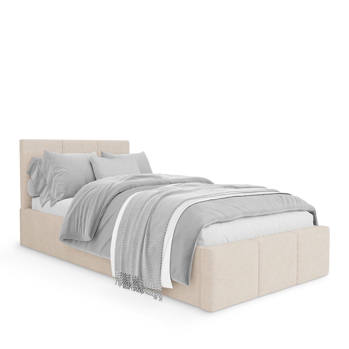 Łóżko Pojedyncze 90x200cm łóżko tapicerowane z pojemnikiem kremowe do sypialni wezgłowie 120 cm nr. 5