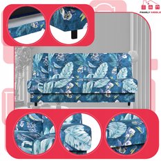 Wersalka SARA PRINT 200x95 cm niebieska liście rozkładana kanapa z pojemnikiem sofa do salonu Flowers - Miniaturka zdjęcia nr 4