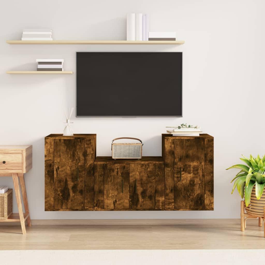 Zestaw szafek RTV 57x34,5x40 cm stojące 3-częściowe przydymiony dąb do salonu nr. 2