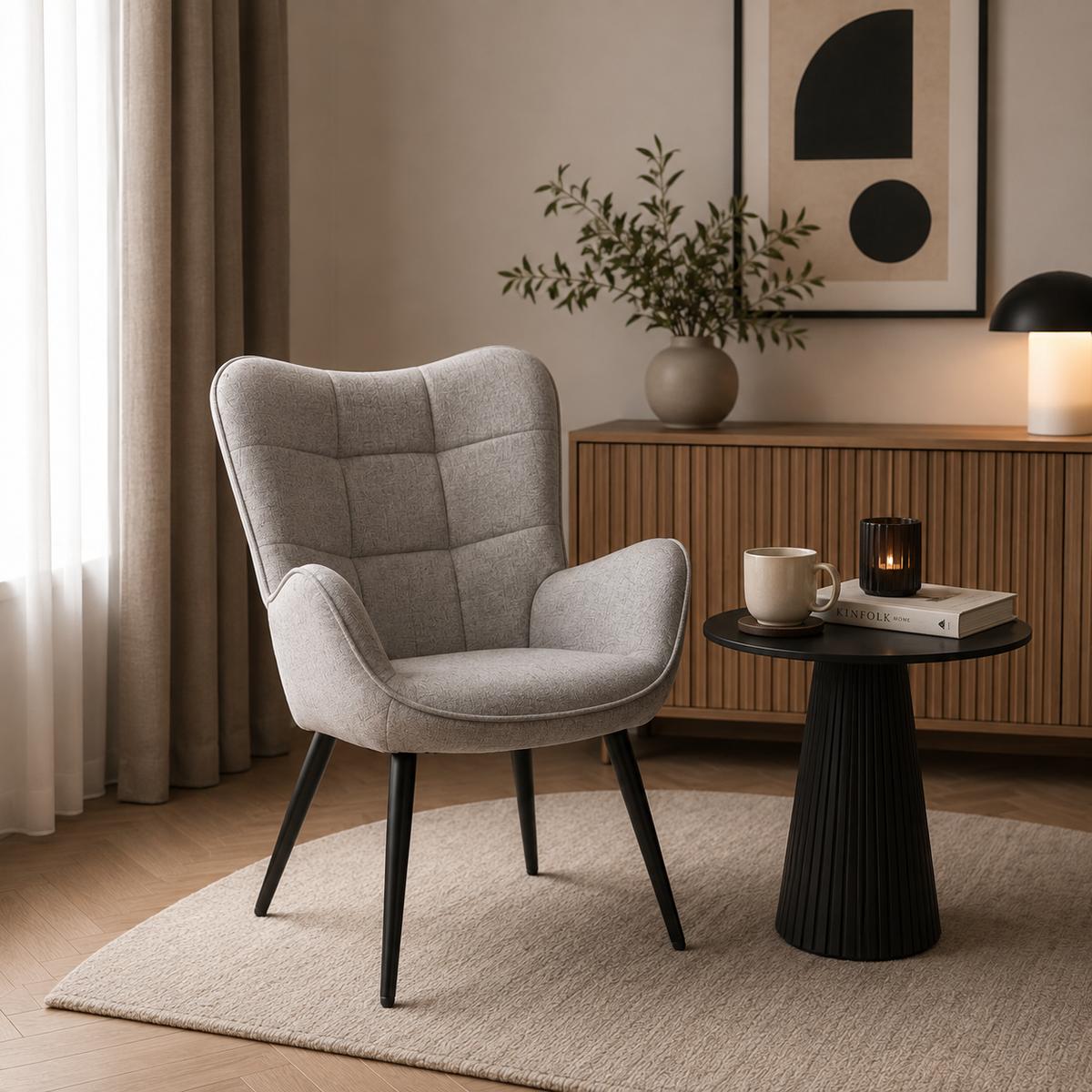 Fotel uszak tapicerowany wypoczynkowy 69x63x89 cm do salonu biura nogi czarne, jasnoszary