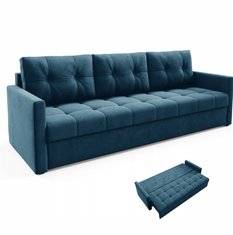 Kanapa IVIO 230x87x86 cm sofa z funkcją spania rozkładana velvet welur niebieska do salonu - Miniaturka zdjęcia nr 1