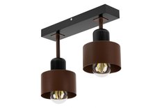 Lampa sufitowa 30x12x25 cm dwupunktowy spot z drewna i metalu gwint E27 brązowo-czarna do salonu - Miniaturka zdjęcia nr 1