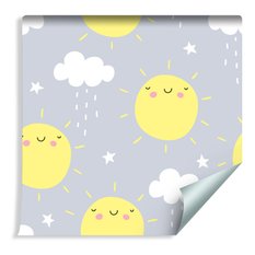 Tapeta Dziecięca SŁONECZKA Chmurki Gwiazdki Niebo 53x1000 - Miniaturka zdjęcia nr 3