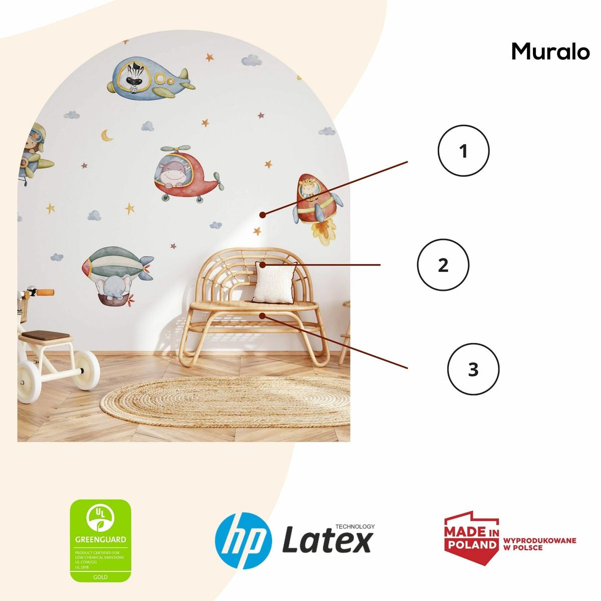 Naklejki Dla Dzieci Zwierzątka Chmury Gwiazdy 60x30 Samoloty ZESTAW nr. 3