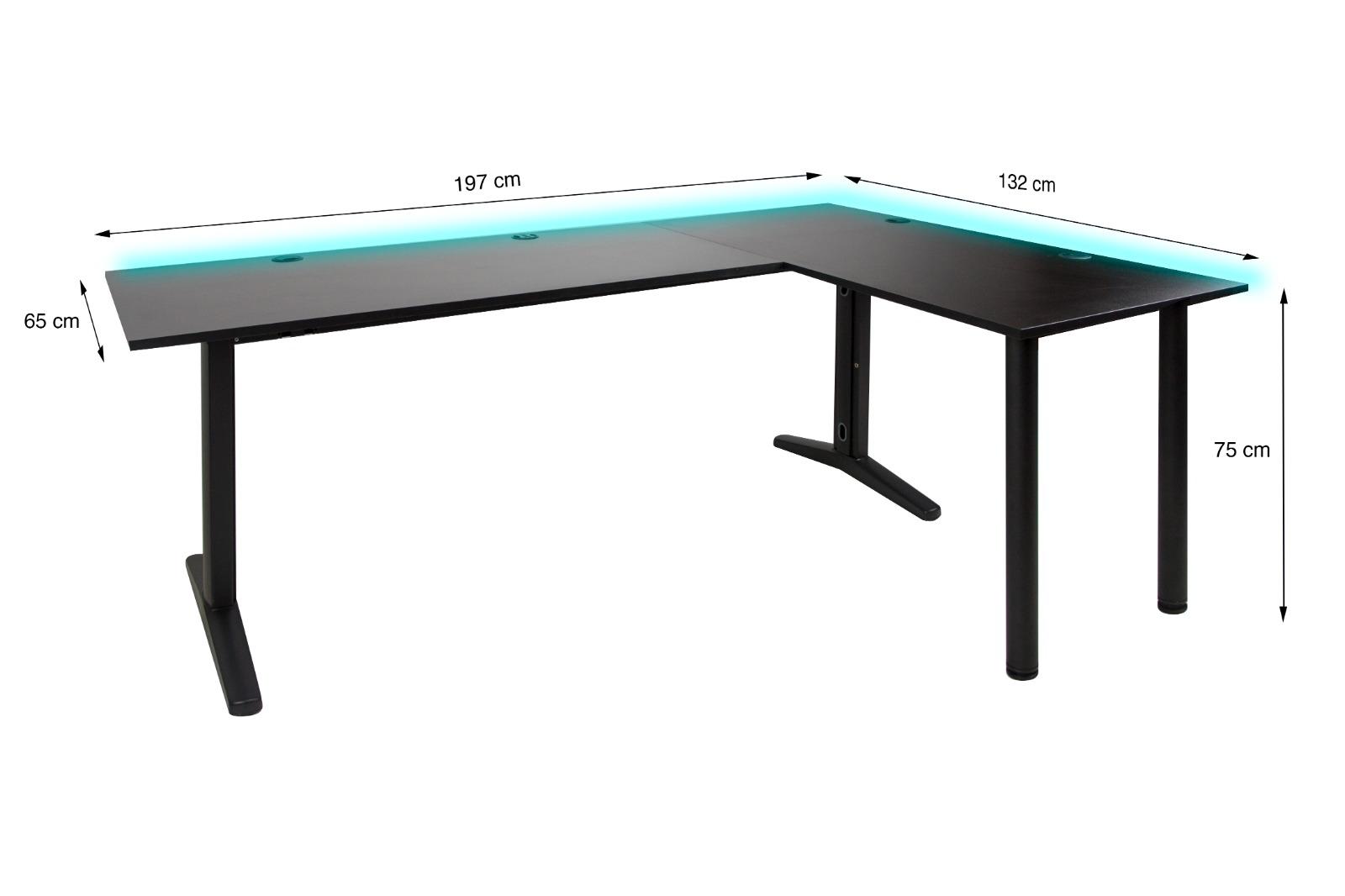 Biurko gamingowe narożne 197x65x132 cm czarne prawe pasek led regulacja wysokości do pokoju gracza nr. 2