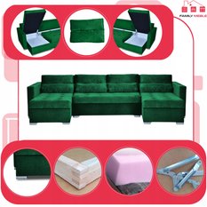 Narożnik Varius BIG 297x74x140 cm kształt U z funkcją spania i przechowywania do salonu Royal zieleń - Miniaturka zdjęcia nr 4