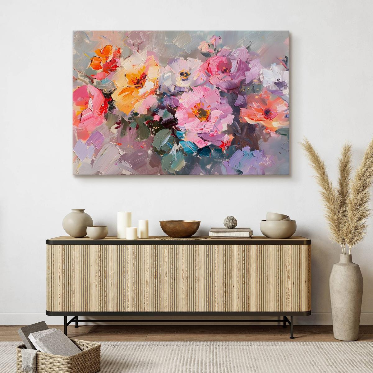 Obraz Na Płótnie Abstrakcyjne Kolorowe Kwiaty Akwarela 90x60 Do Salonu nr. 7