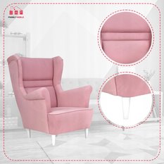Zestaw wypoczynkowy ZOJA sofa + 2 fotele pudrowy róż do salonu  - Miniaturka zdjęcia nr 4