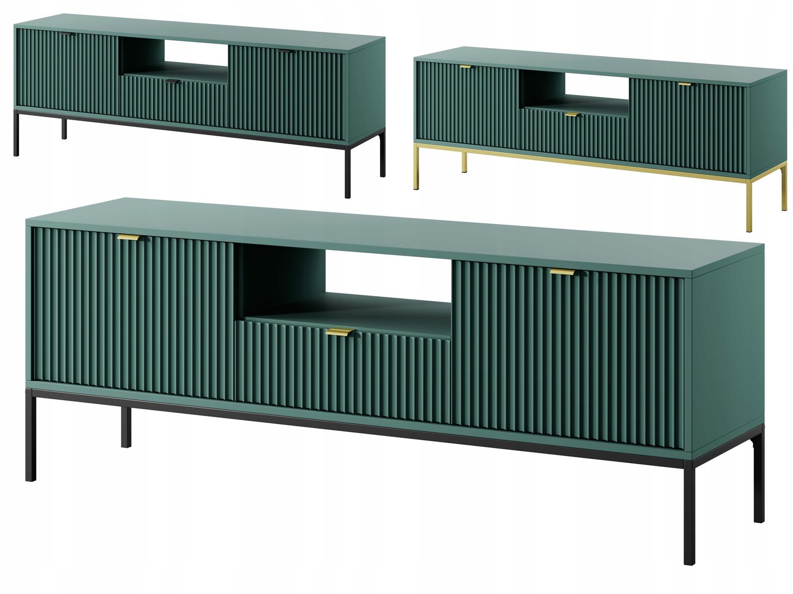 Szafka RTV 154x56x39 cm zielona na czarnych nóżkach system NOVA do salonu  nr. 4