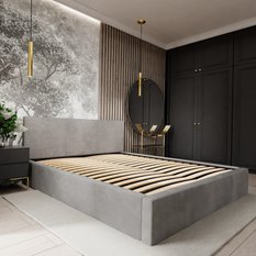 Łóżko tapicerowane do sypialni basic 120x200x88 cm łóżko podwójne z pojemnikiem szare - Miniaturka zdjęcia nr 2