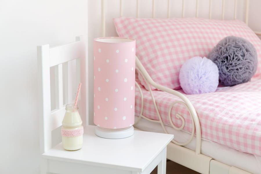 Lampka nocna Lovely Dots 13x32 cm abażur do pokoju dziecięcego różowa drewno olejowane nr. 2