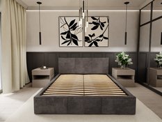 Łóżko tapicerowane do sypialni 180x200x100 cm podwójne z pojemnikiem modne grafitowe - Miniaturka zdjęcia nr 3