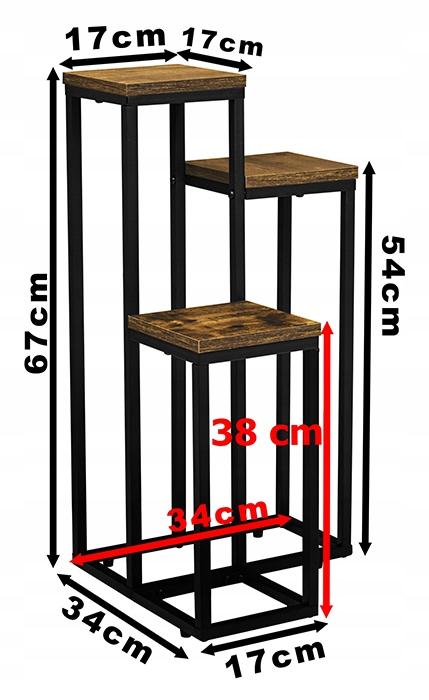 Kwietnik stojący MUNIR 34x67x34 cm potrójny stojak na kwiatki do salonu czarny postarzany dąb nr. 2