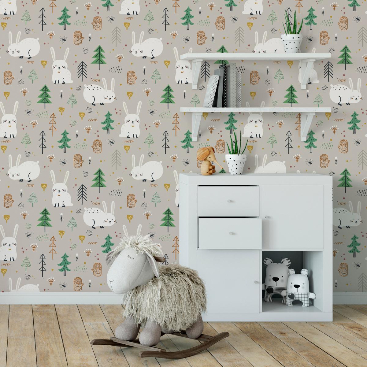 Tapeta Dziecięca KRÓLICZKI Zwierzęta Drzewa Las  nr. 5
