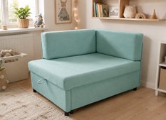 Sofa rozkładana dziecięca Viluś 106x75x80 cm narożnik jednoosobowy do pokoju z funkcją spania i przechowywania dla dzieci miętowy