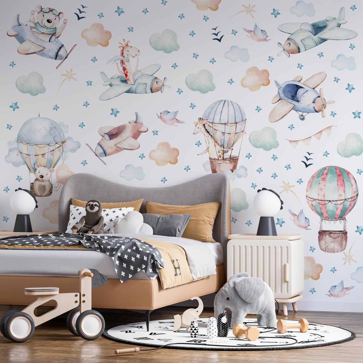 Naklejki Ścienne Dla Dzieci Samoloty Balony 120x60 Ptaki ZESTAW nr. 5