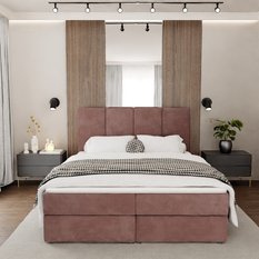 Łóżko kontynentalne 180x200x113 cm tapicerowane podwójne z materacem brudny róż  - Miniaturka zdjęcia nr 2