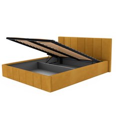 Łóżko tapicerowane 160x200 premium z pojemnikiem do sypialni żółte wezgłowie 107 cm - Miniaturka zdjęcia nr 11