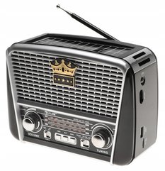 Radio przenośne  21 x 15 x 9 cm RETRO z funkcją bluetooth   USB z latarką  ładowany solarnie czarne - Miniaturka zdjęcia nr 1