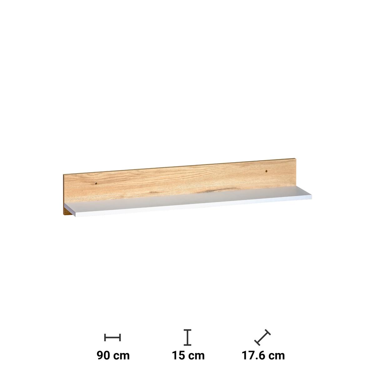 Szafka wisząca 90x17,6x15 cm półka biały brylantowy jesion górski do pokoju nr. 2