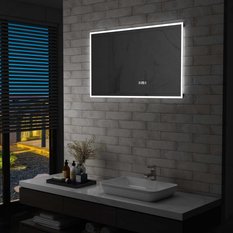  Lustro 100x60 cm do sypialni łazienki z LED czujnikiem dotyku i zegarem szklane aluminium srebrne  - Miniaturka zdjęcia nr 2