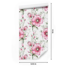 Tapeta Ścienna Różowe Malowane MAKI Liście Natura  - Miniaturka zdjęcia nr 2