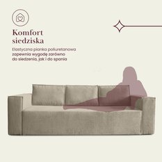 Kanapa rozkładana Verona 248x52x93 cm wersalka z funkcją spania i pojemnikiem sprężyny bonell sztruks beżowa do salonu - Miniaturka zdjęcia nr 4