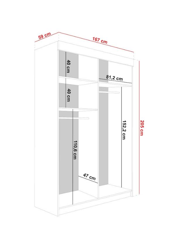 Szafa przesuwna BILL 138x59x205 cm z lustrem do garderoby sypialni antracyt/biała z uchwytem nr. 3