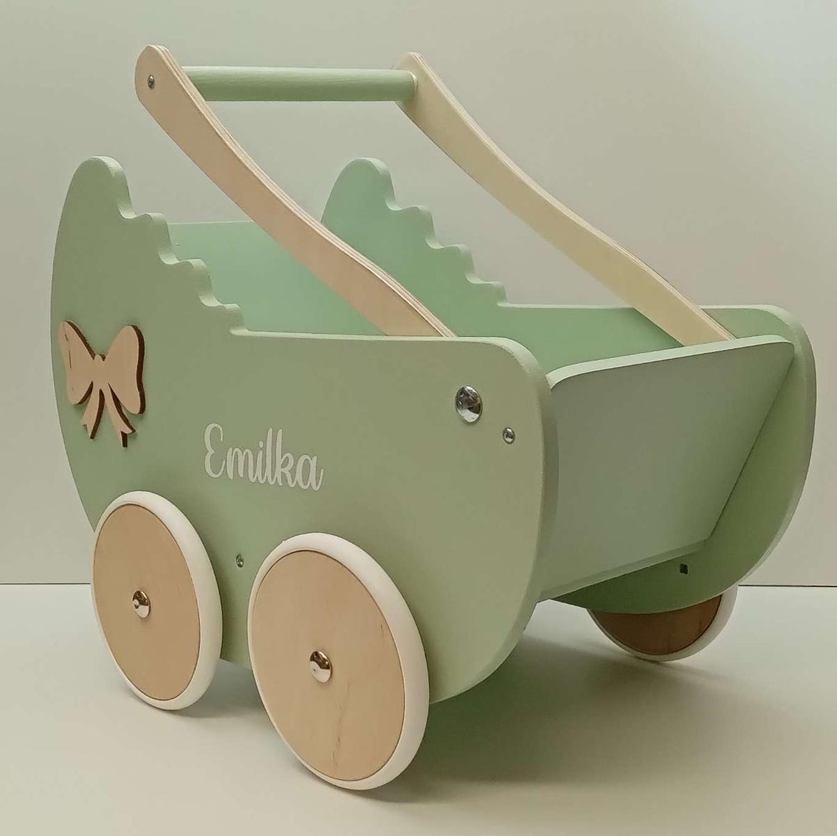 Drewniany wózek dla lalek+ dekor+ imię+ materacyk-thumbnail}