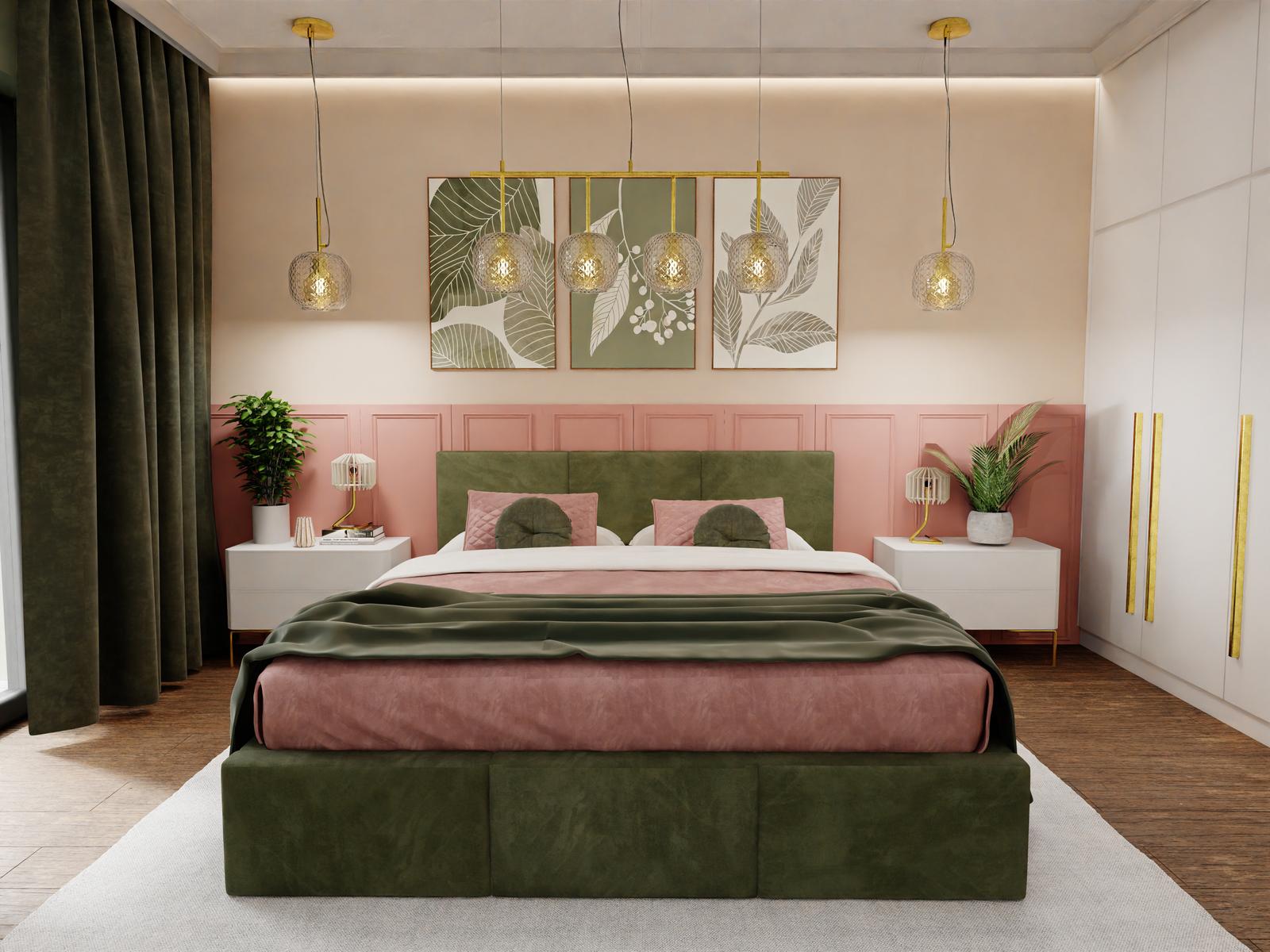 Łóżko tapicerowane do sypialni 180x200x110 cm podwójne z pojemnikiem modne khaki nr. 6