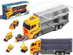 Transporter ciężarówka TIR wyrzutnia + metalowe auta maszyny budowlane zabawka dla dzieci 15x10x36cm
