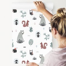 Tapeta Dziecięca MISIE Sowy Wiewiórki Jeże Drzewa  - Miniaturka zdjęcia nr 5