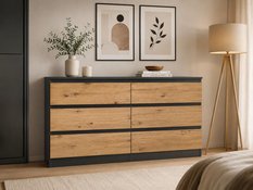 Komoda 120 cm mega cena MARTUSIA 78,5x120x40 cm z 6 szufladami dąb artisan antracyt do salonu i sypialni - Miniaturka zdjęcia nr 4