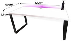 Biurko gamingowe model 3 Low 120x60x71 cm białe LOFT LED RGB pilot przepust HUB USB blat 2,8 cm - Miniaturka zdjęcia nr 2