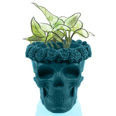 Donica Skull Flowers Dark Turquoise Poli  11 cm - Miniaturka zdjęcia nr 4