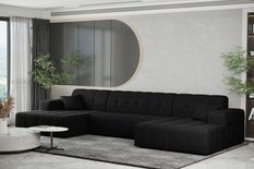 Sofa NIMES 350x82x168 cm bez funkcji spania w kształcie U pikowana do salonu NEVE czarna