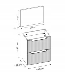 Szafka Łazienkowa Z Umywalką 60 cm Wisząca 2 Szuflady Ryflowana NOVA KASZMIR - Miniaturka zdjęcia nr 3