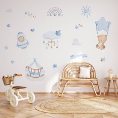 Naklejki Na Ścianę Dla Dzieci Misie Niebieskie 60x30 Boho ZESTAW - Miniaturka zdjęcia nr 6