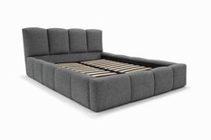 Łóżko tapicerowane VELLA 140x200 cm ze stelażem i pojemnikiem boucle do sypialni ciemnoszary - Miniaturka zdjęcia nr 3