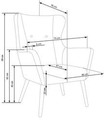 Fotel uszak Cotto 73 cm do salonu jadalni wypoczynkowy niebieski - Miniaturka zdjęcia nr 2