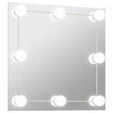 Lustro LED 50x50 cm ścienne z lampkami kwadratowe szklane srebrny  - Miniaturka zdjęcia nr 1