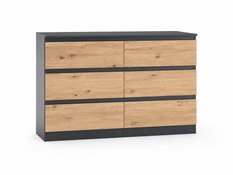 Komoda 120 cm mega cena MARTUSIA 78,5x120x40 cm z 6 szufladami dąb artisan antracyt do salonu i sypialni - Miniaturka zdjęcia nr 3