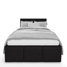 Łóżko Pojedyncze 90x200cm łóżko tapicerowane z pojemnikiem czarne do sypialni wezgłowie 120 cm - Miniaturka zdjęcia nr 6