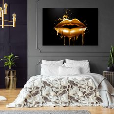 Obraz Na Ścianę Do Salonu Złote USTA Abstrakcja Styl Glamour 120x80cm - Miniaturka zdjęcia nr 2