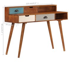  Biurko 110x50x90 cm z 4 szufladami i 2 półkami eleganckie w  stylu retro lite drewno akacjowe do gabinetu lub biura - Miniaturka zdjęcia nr 11