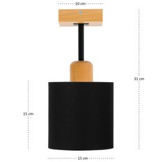 Lampa sufitowa 15 x 15 x 31 cm jednopunktowy spot z drewna gwint E27 czarna do salonu - Miniaturka zdjęcia nr 4