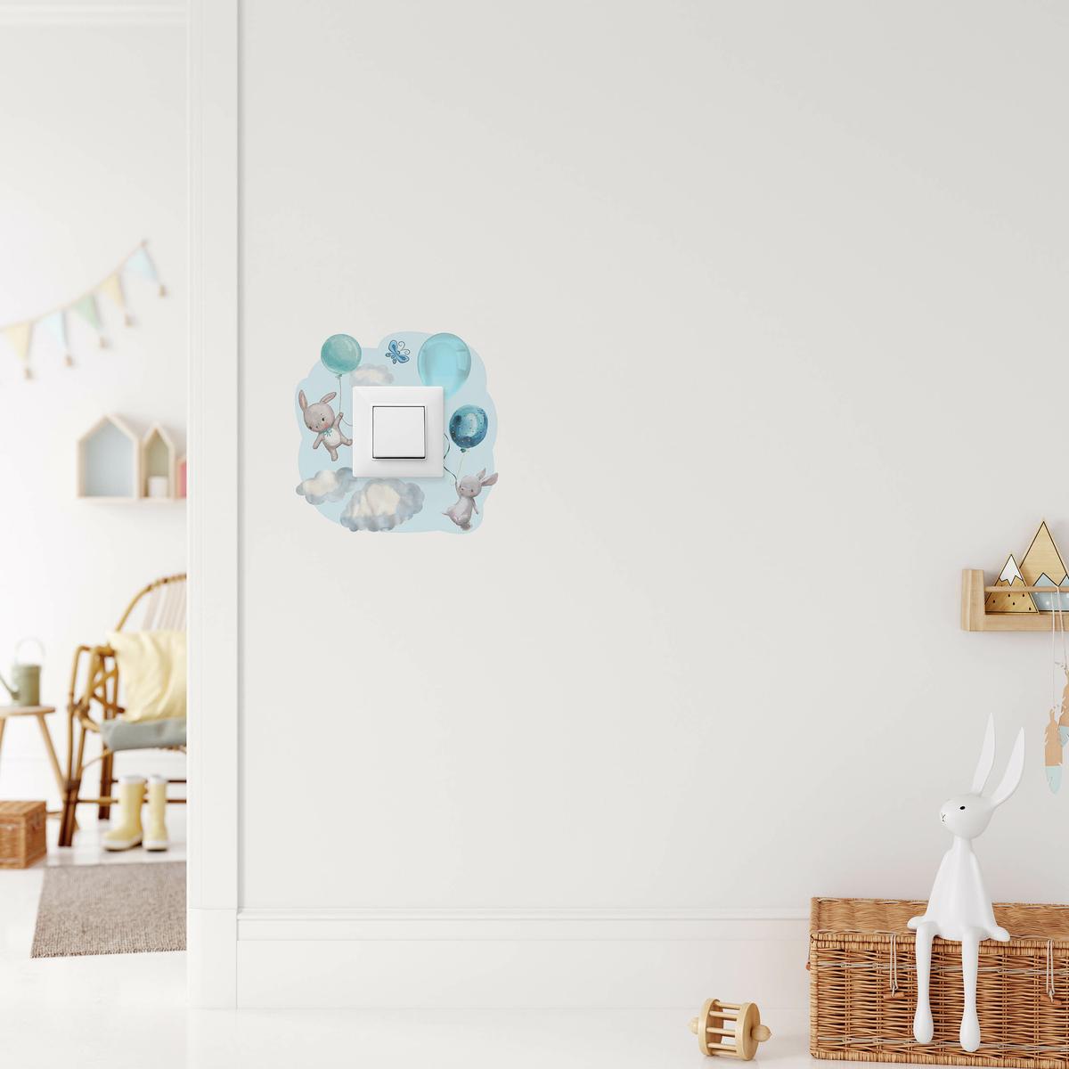 Naklejka Pod Włącznik Kontakt Króliczki Niebieskie 20x20  Balony Do Pokoju Dziecka nr. 6